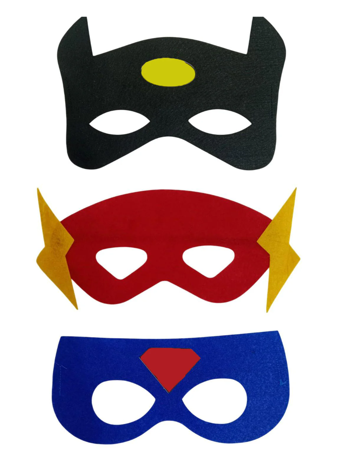 Pack of 3 Black Red Blue Superhero Felt Eye Masks for Kids | Dress-Up Party Props with Elastic Strap | Fancy Dress, Birthday & Halloween Theme Decoration