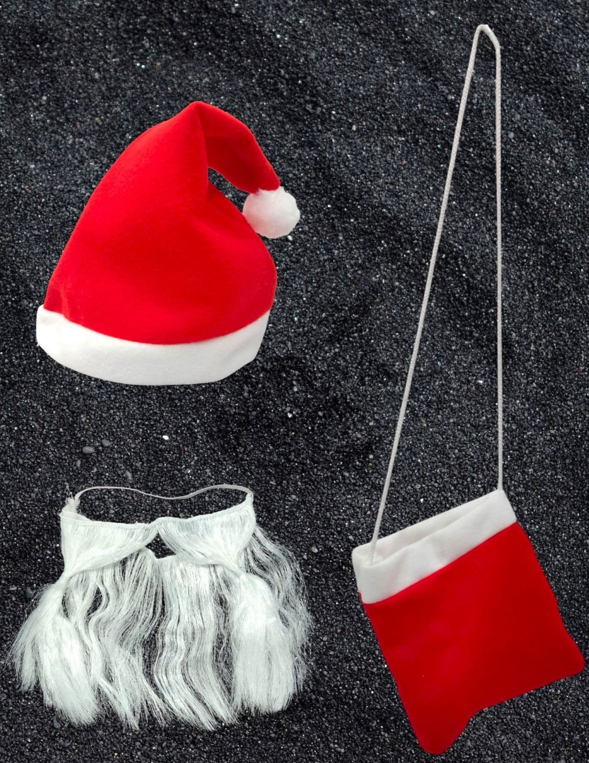 Pack of 3 Christmas Accessory Set Santa Cap, Beard & Santa Goodies bag Combo for Adults - Image 2