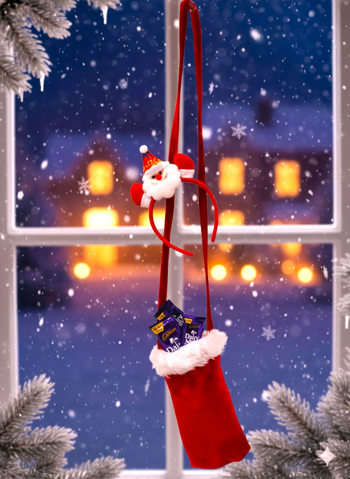 Pack of 2 Christmas Accessory Set Santa Headband and Goodies Bag Combo For Girls | Kids - Image 3