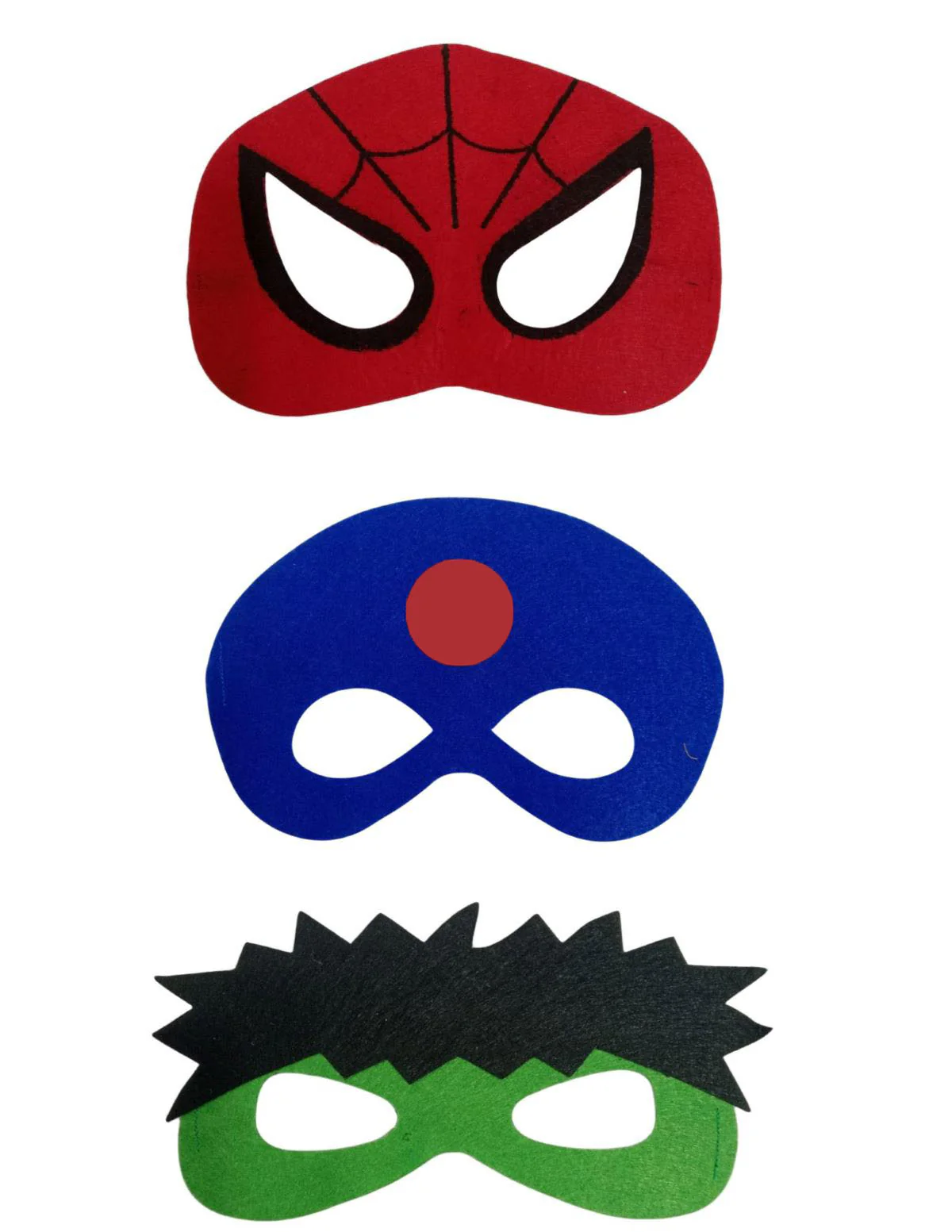 Pack of 3 Red Blue Green Superhero Felt Eye Masks for Kids | Dress-Up Party Props with Elastic Strap | Fancy Dress, Birthday & Halloween Theme Decoration