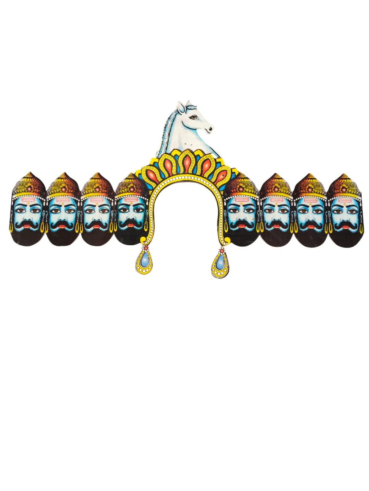 Ravan Crown with Detachable Face Extension 10 Head Set – Plywood Ramleela Mukut Costume for Dussehra & Fancy Dress Accessory For Adults - Image 3