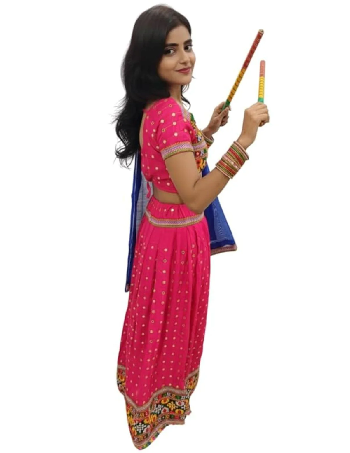 Readymade Pink Ethnic Cotton Garba Lehenga for Kids & Adults | Lehenga Choli Set with Dupatta & a Pair of Dandiya Sticks | Traditional Navratri Outfit for Garba Nights & Festivals - Image 2