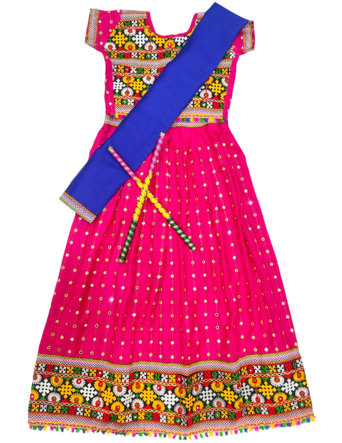 Readymade Pink Ethnic Cotton Garba Lehenga for Kids & Adults | Lehenga Choli Set with Dupatta & a Pair of Dandiya Sticks | Traditional Navratri Outfit for Garba Nights & Festivals - Image 5
