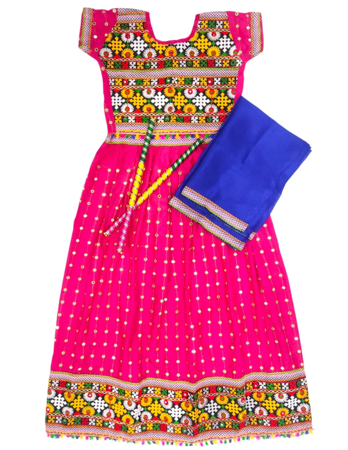 Readymade Pink Ethnic Cotton Garba Lehenga for Kids & Adults | Lehenga Choli Set with Dupatta & a Pair of Dandiya Sticks | Traditional Navratri Outfit for Garba Nights & Festivals - Image 8