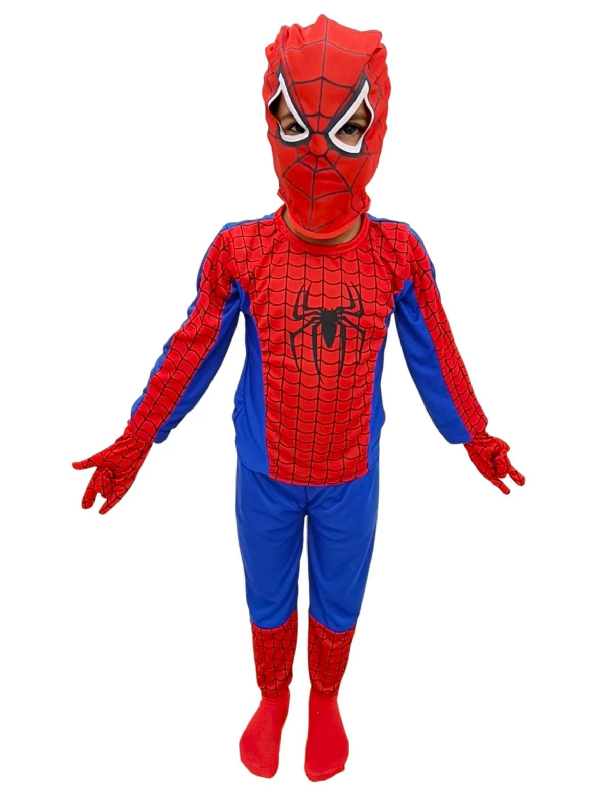 5 Pc Set Red and Blue Super Hero Dress for Boys | Superhero Dress with Top, Bottom, Mask, Gloves, and Socks | Birthday Party Prop, Halloween Theme Cosplay Dress - Image 2