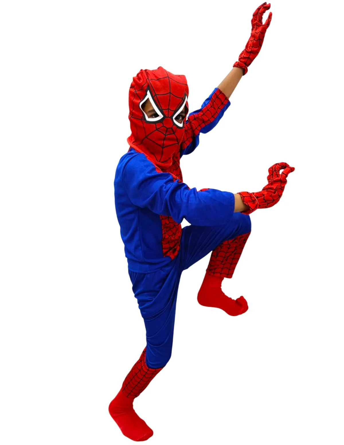 5 Pc Set Red and Blue Super Hero Dress for Boys | Superhero Dress with Top, Bottom, Mask, Gloves, and Socks | Birthday Party Prop, Halloween Theme Cosplay Dress - Image 3