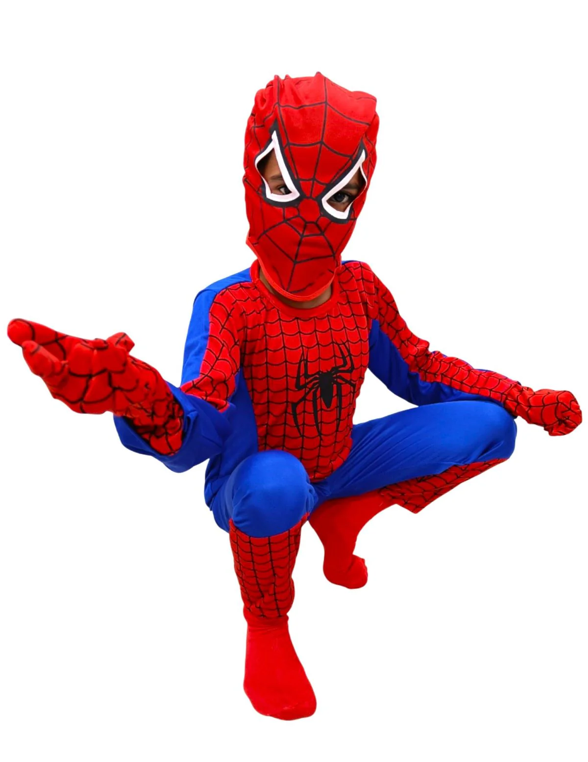 5 Pc Set Red and Blue Super Hero Dress for Boys | Superhero Dress with Top, Bottom, Mask, Gloves, and Socks | Birthday Party Prop, Halloween Theme Cosplay Dress - Image 6