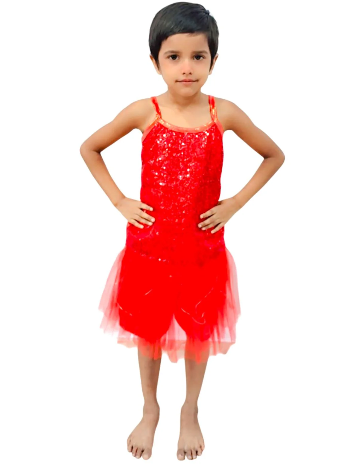 Red LED Light Skirt with Matching Sequin Top for Girls (4–7 Years) – Multicolor Light-Up Tutu Dress Set with Built-in Battery | Fancy Dress & Dance Costume - Image 2