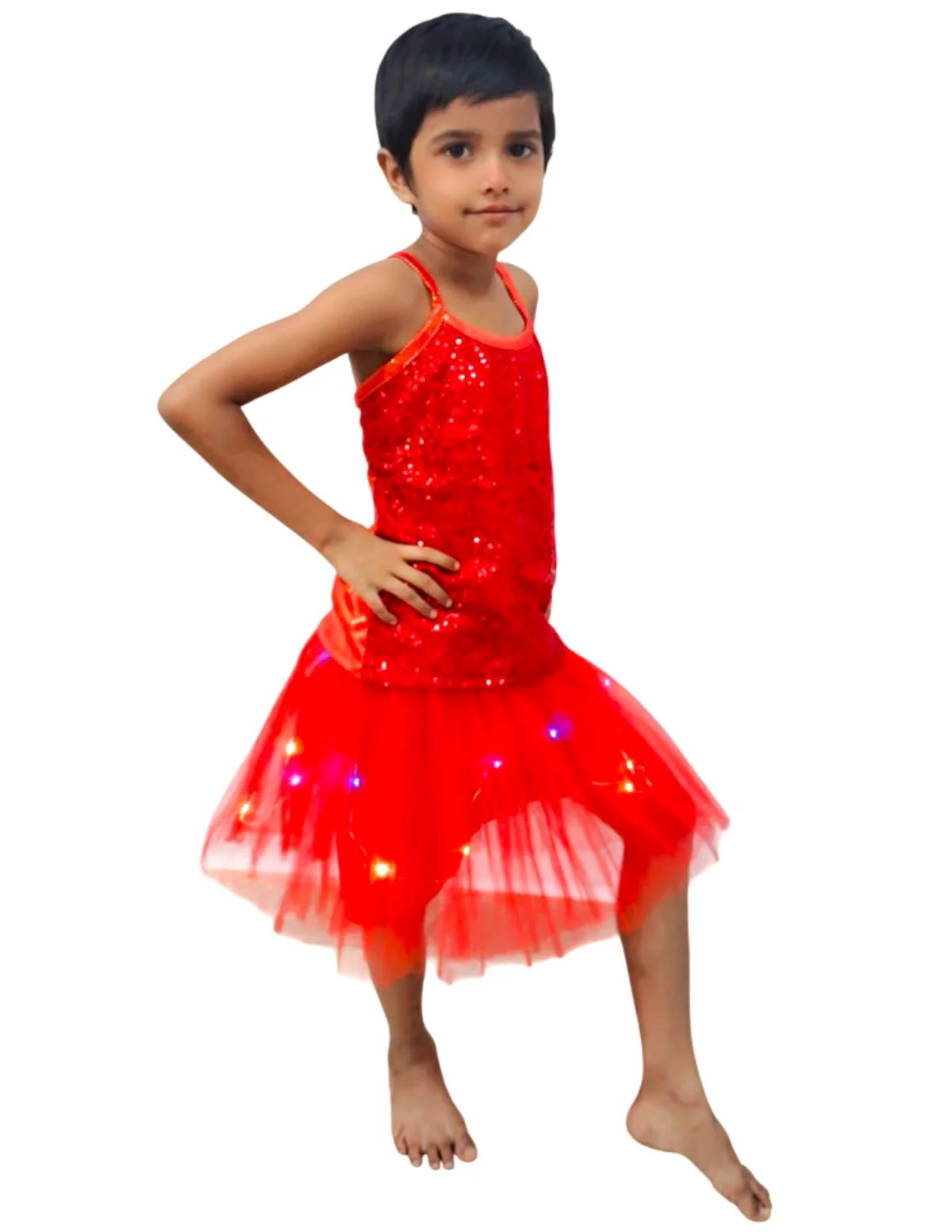 Red LED Light Skirt with Matching Sequin Top for Girls (4–7 Years) – Multicolor Light-Up Tutu Dress Set with Built-in Battery | Fancy Dress & Dance Costume - Image 5