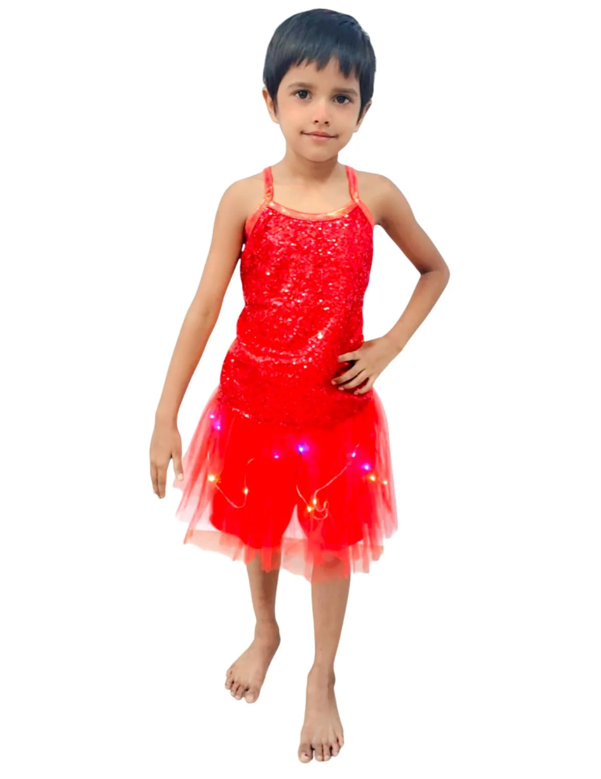 Red LED Light Skirt with Matching Sequin Top for Girls (4–7 Years) – Multicolor Light-Up Tutu Dress Set with Built-in Battery | Fancy Dress & Dance Costume - Image 6