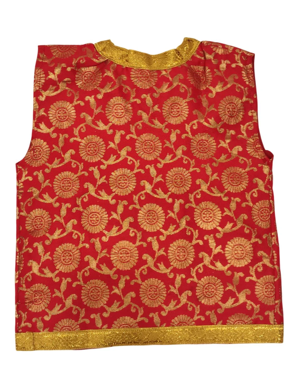 Red Qawwali Jacket & Cap Combo for Kids | Red Embroidered Ethnic Fancy Dress Costume | Sufi Singer Kurta Style Waistcoat & Head Cap for Theme Parties & Stage Shows - Image 5