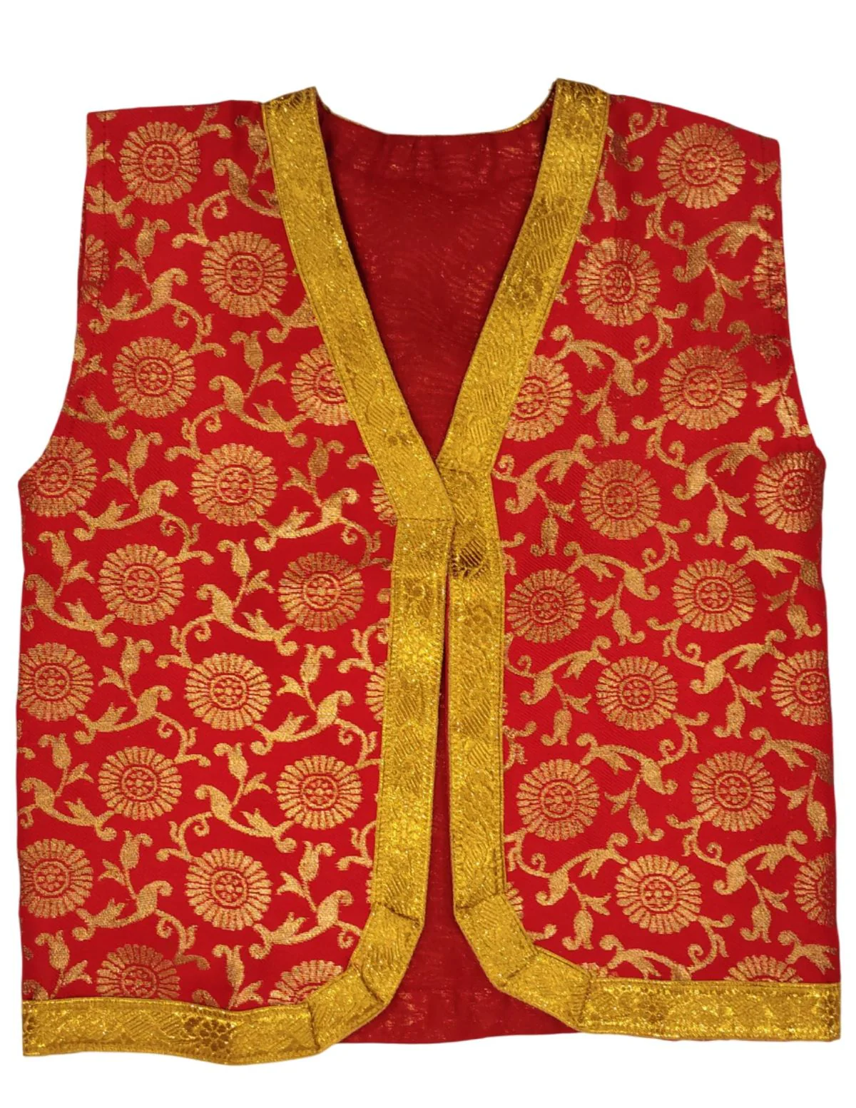 Red Qawwali Jacket & Cap Combo for Kids | Red Embroidered Ethnic Fancy Dress Costume | Sufi Singer Kurta Style Waistcoat & Head Cap for Theme Parties & Stage Shows - Image 6