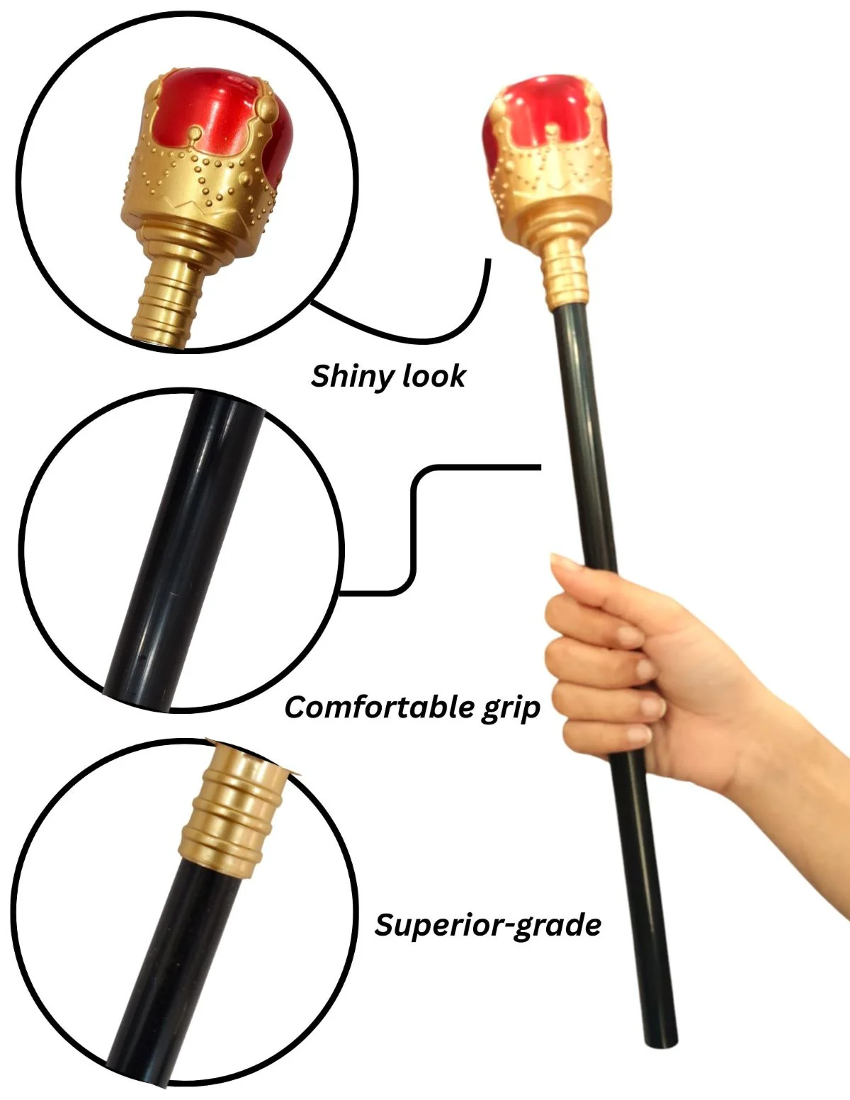 Royal King Crown/Taj & Scepter Set for Kids  Fancy Dress Accessories with Metallic Finish for Halloween, Cosplay & Themed Events | Free Size - Image 8