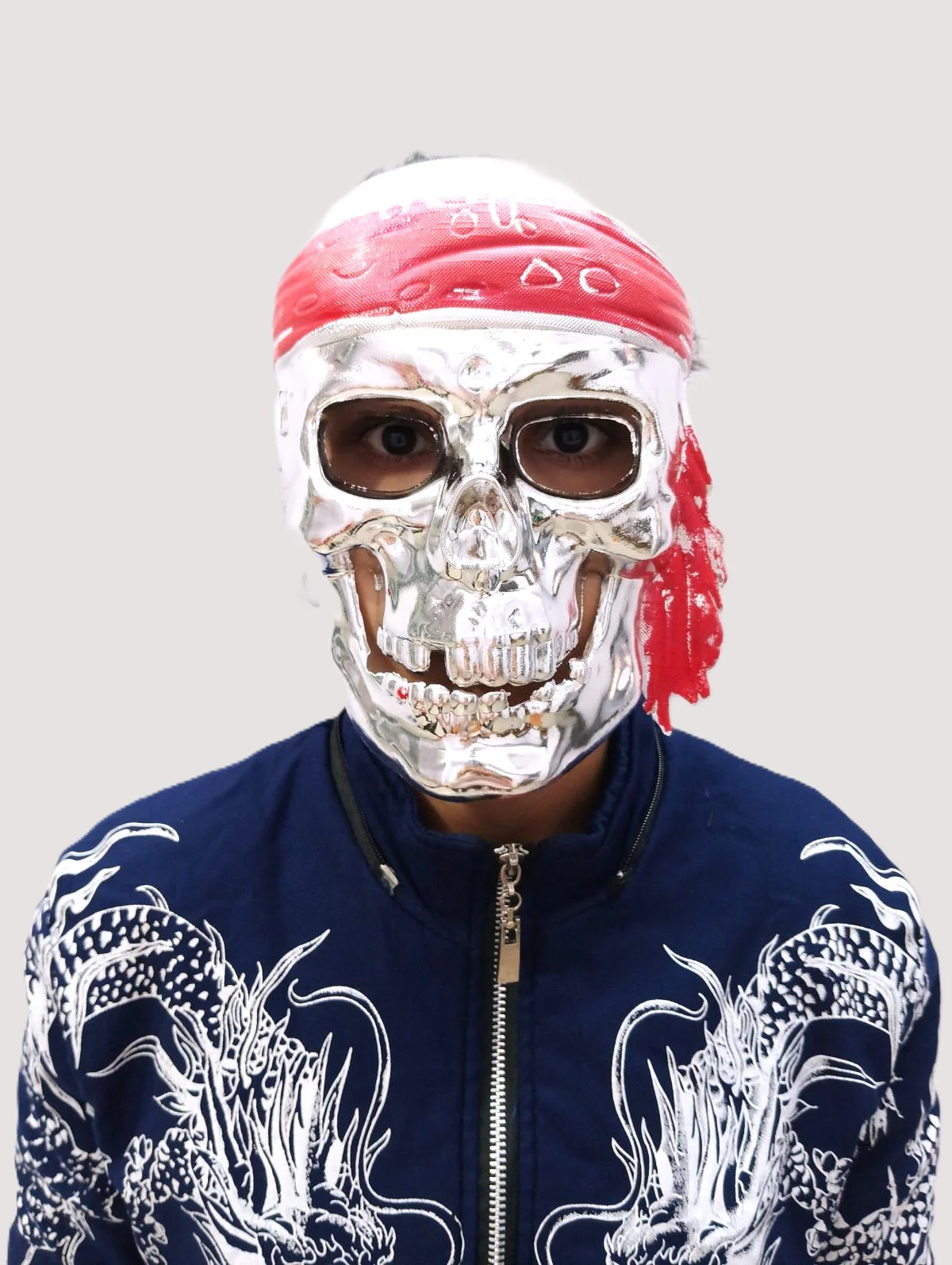Silver Skeleton Horror Skull Pirate Mask Fancy Dress Accessories for Halloween Boys & Adults