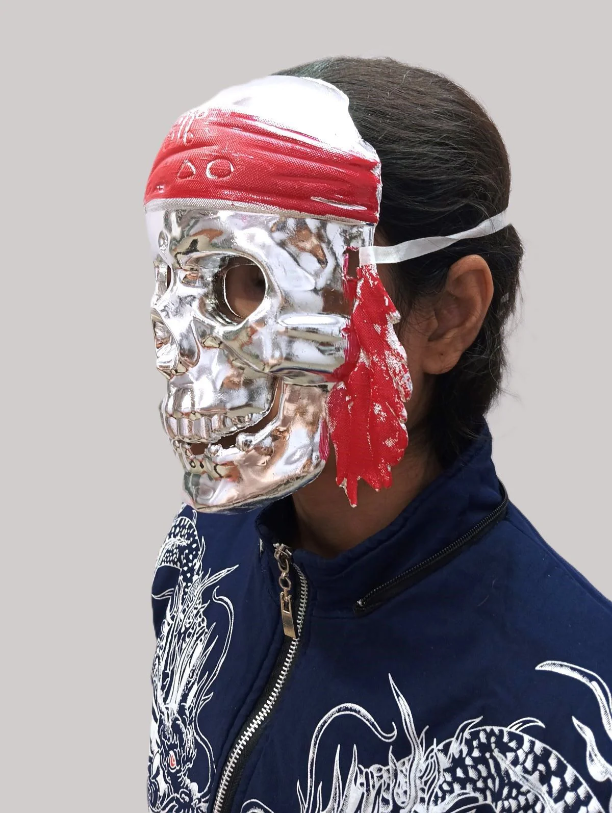 Silver Skeleton Horror Skull Pirate Mask Fancy Dress Accessories for Halloween Boys & Adults - Image 2