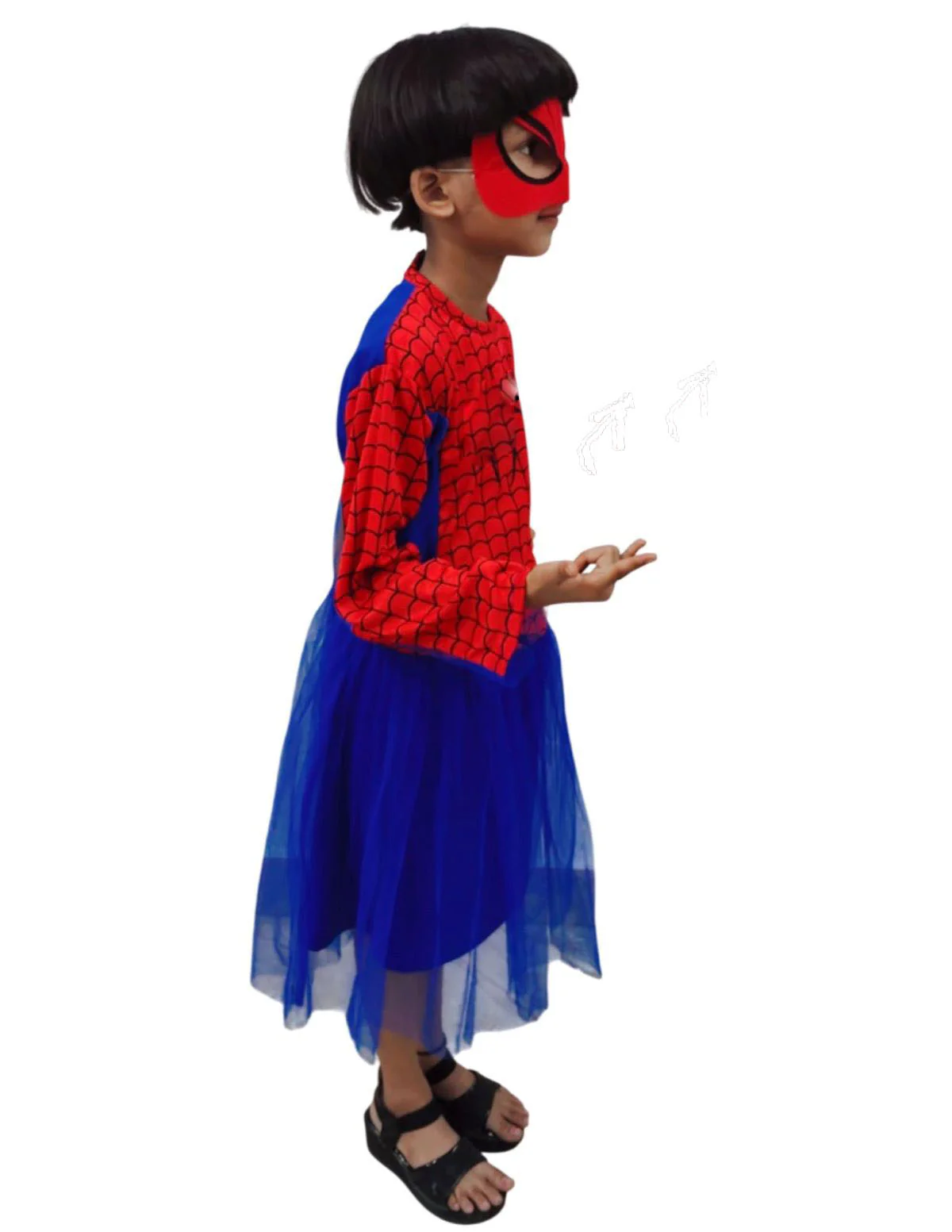Spidre Web Hero Girl Costume Set – Red & Blue Frock with Net Sleeves | Superhero kids Fancy Dress Outfit For Girls - Image 2