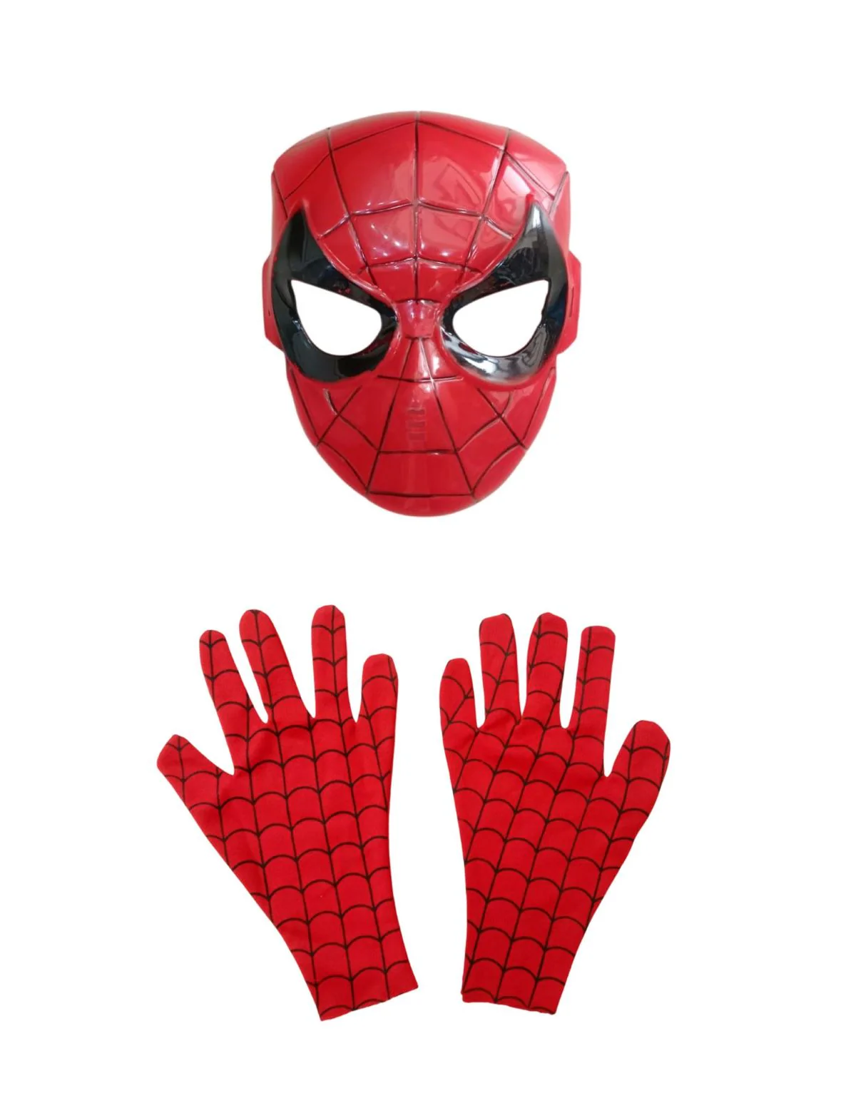 Superhero Mask with Matching Red & Blue Web Gloves | Plastic Hero Mask with Fabric Gloves for Fancy Dress, Roleplay & Costume Parties for Kids