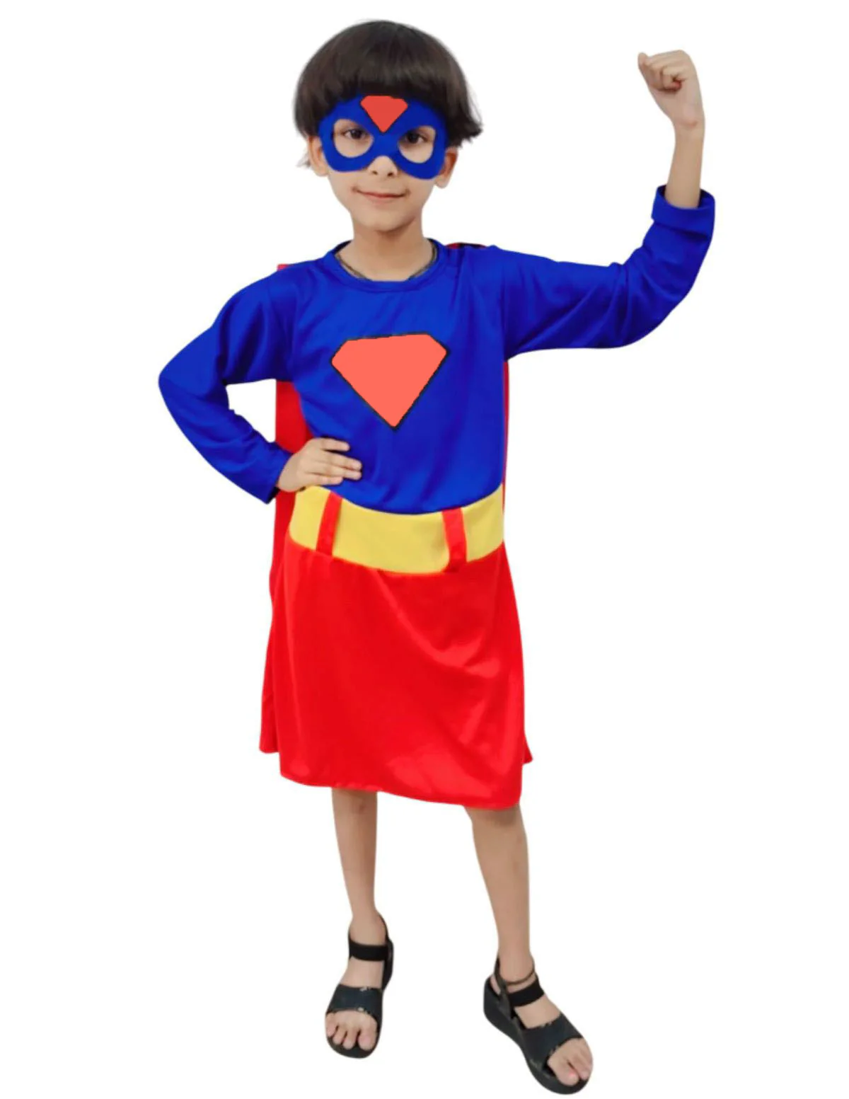 Supreme Girl Red & Blue Character – Dress with Cape & Eye Mask | Superhero Kids Fancy Dress Outfit For Girls - Image 5