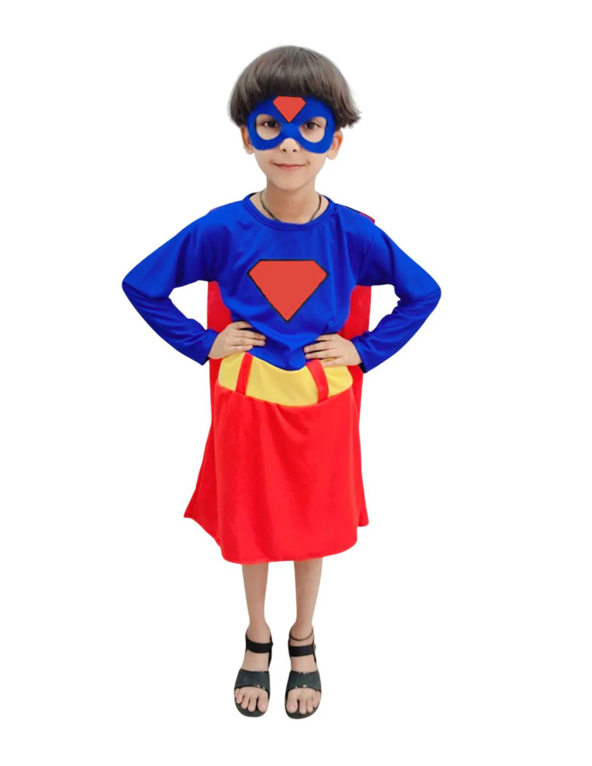 Supreme Girl Red & Blue Character – Dress with Cape & Eye Mask | Superhero Kids Fancy Dress Outfit For Girls - Image 6