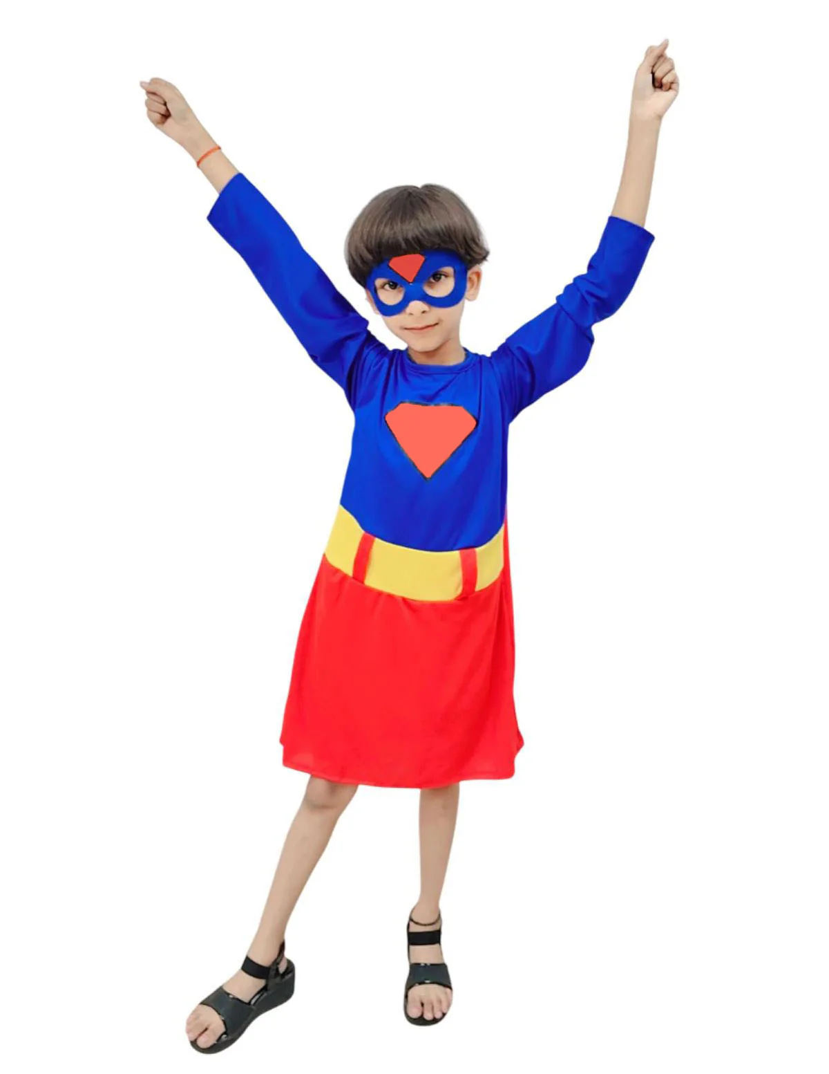 Supreme Girl Red & Blue Character – Dress with Cape & Eye Mask | Superhero Kids Fancy Dress Outfit For Girls - Image 7