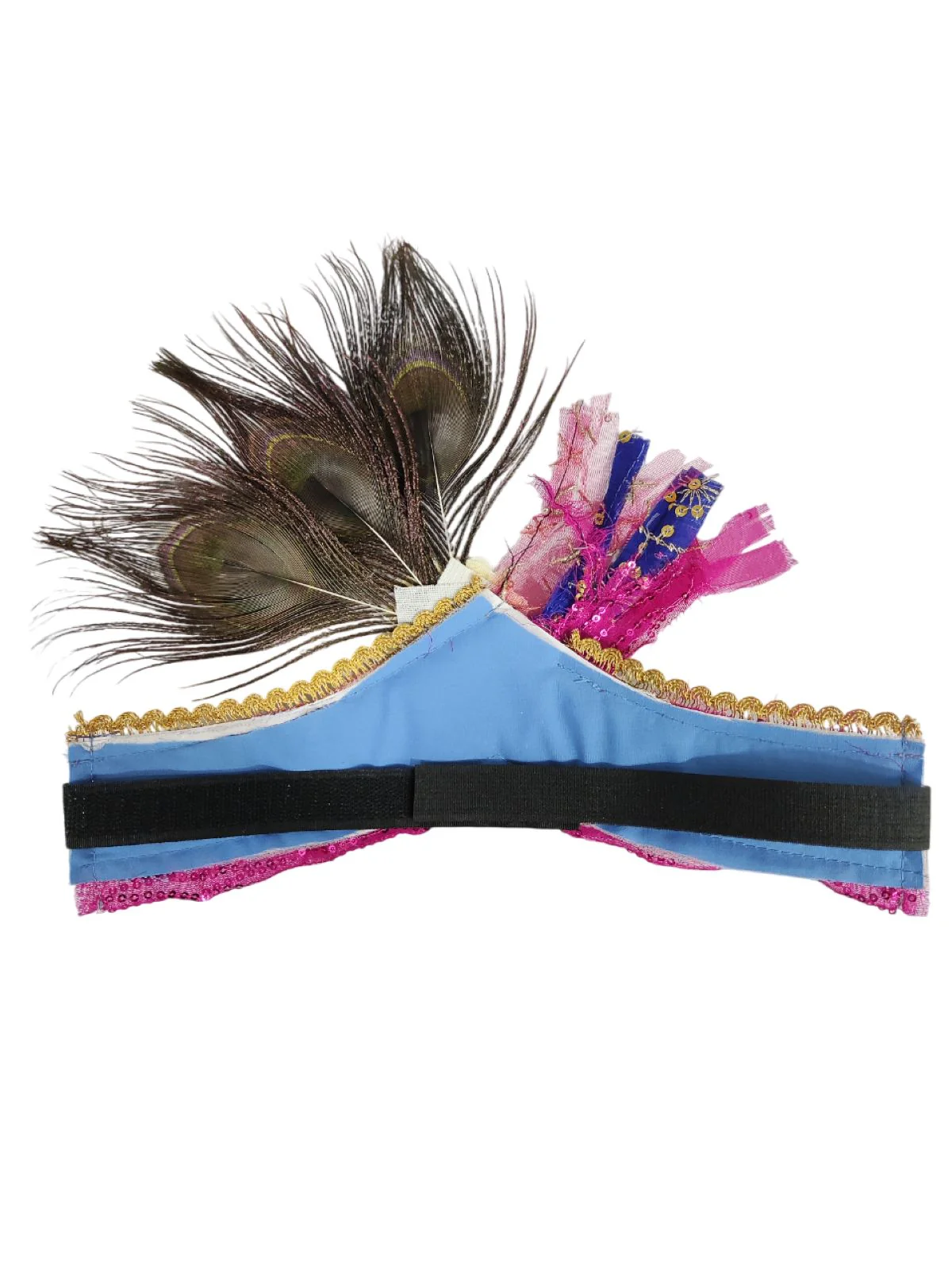 Traditional Krishna Pagdi for Kids & Adults – Handmade Crown with Peacock Feather & Embellishments | Krishna Mukut for Baby Boy | Adjustable Velcro | Janmashtami Fancy Dress Accessory - Image 2