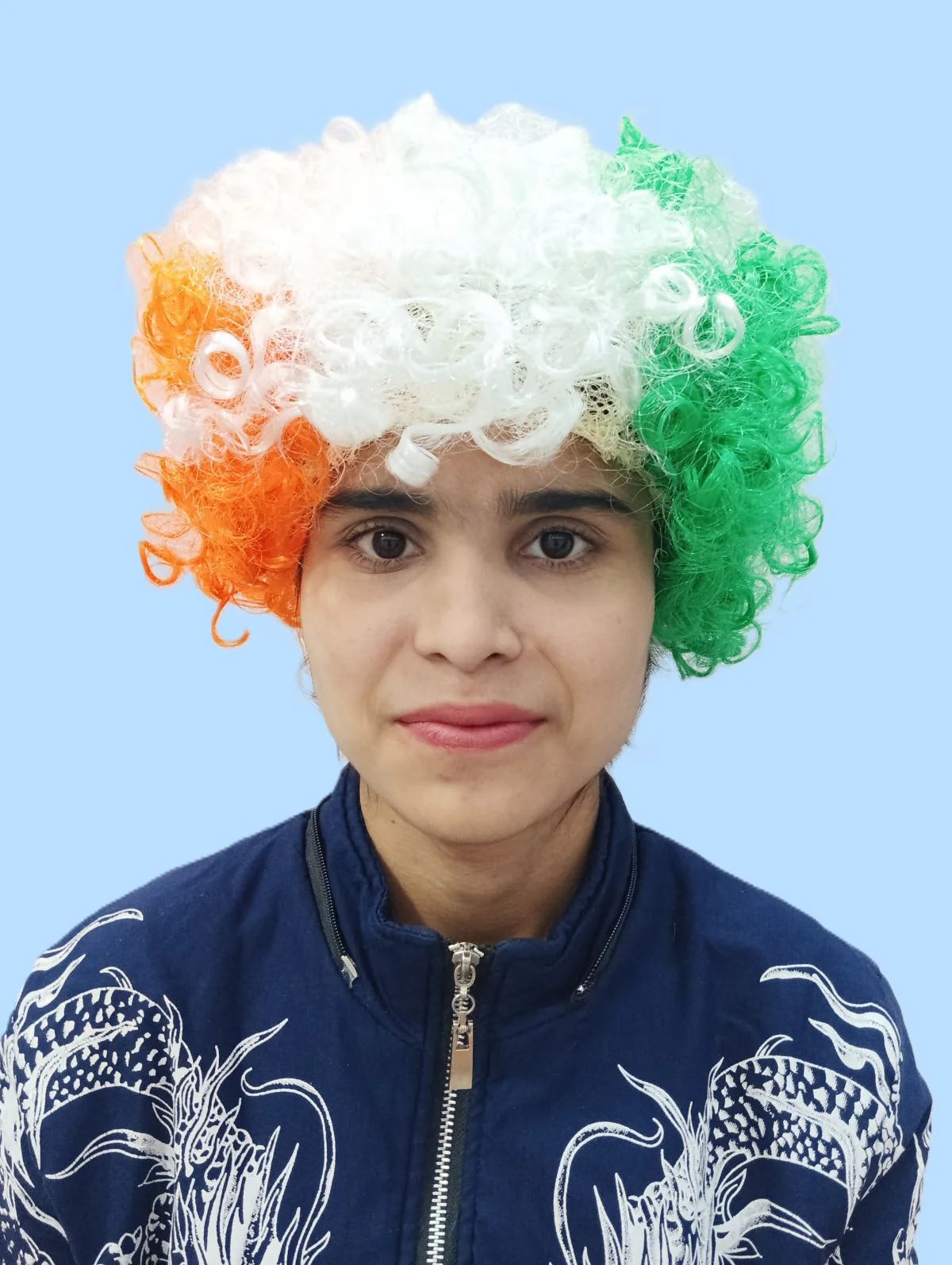 Tricolor Curly Hair Wig - Unisex Adult & Kids Fancy Dress Patriotic Accessory
