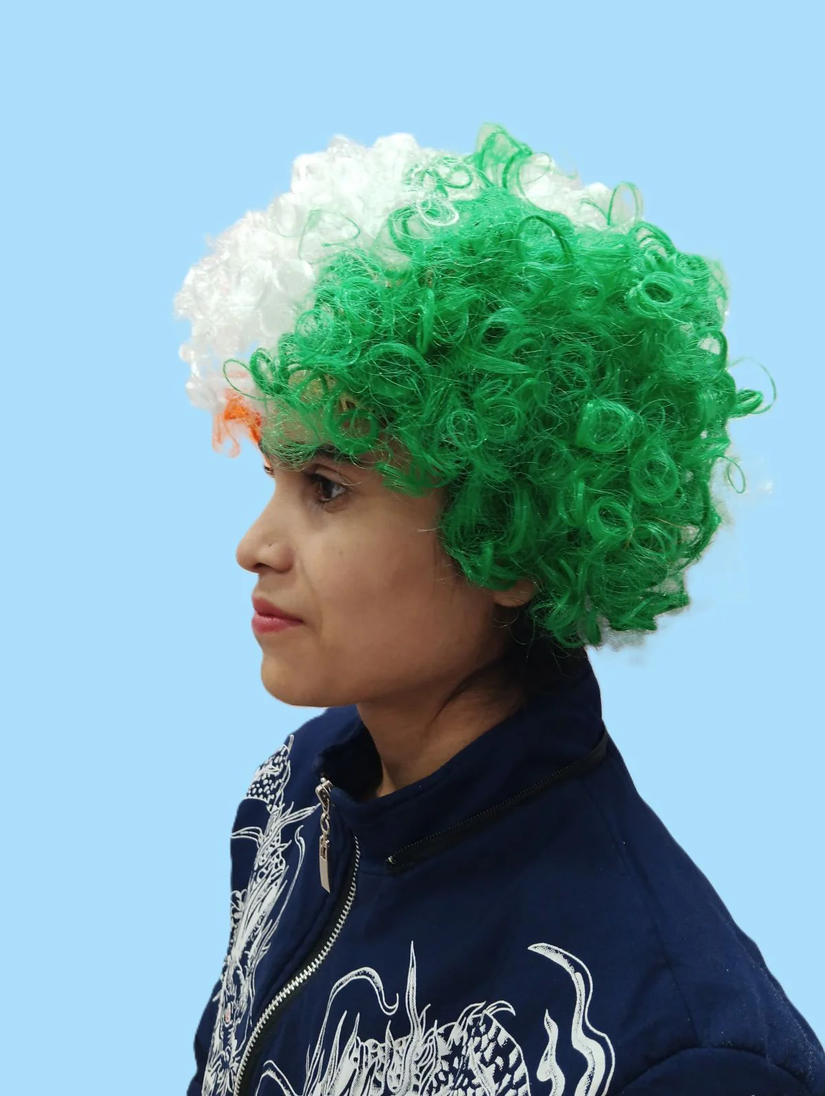 Tricolor Curly Hair Wig - Unisex Adult & Kids Fancy Dress Patriotic Accessory - Image 2