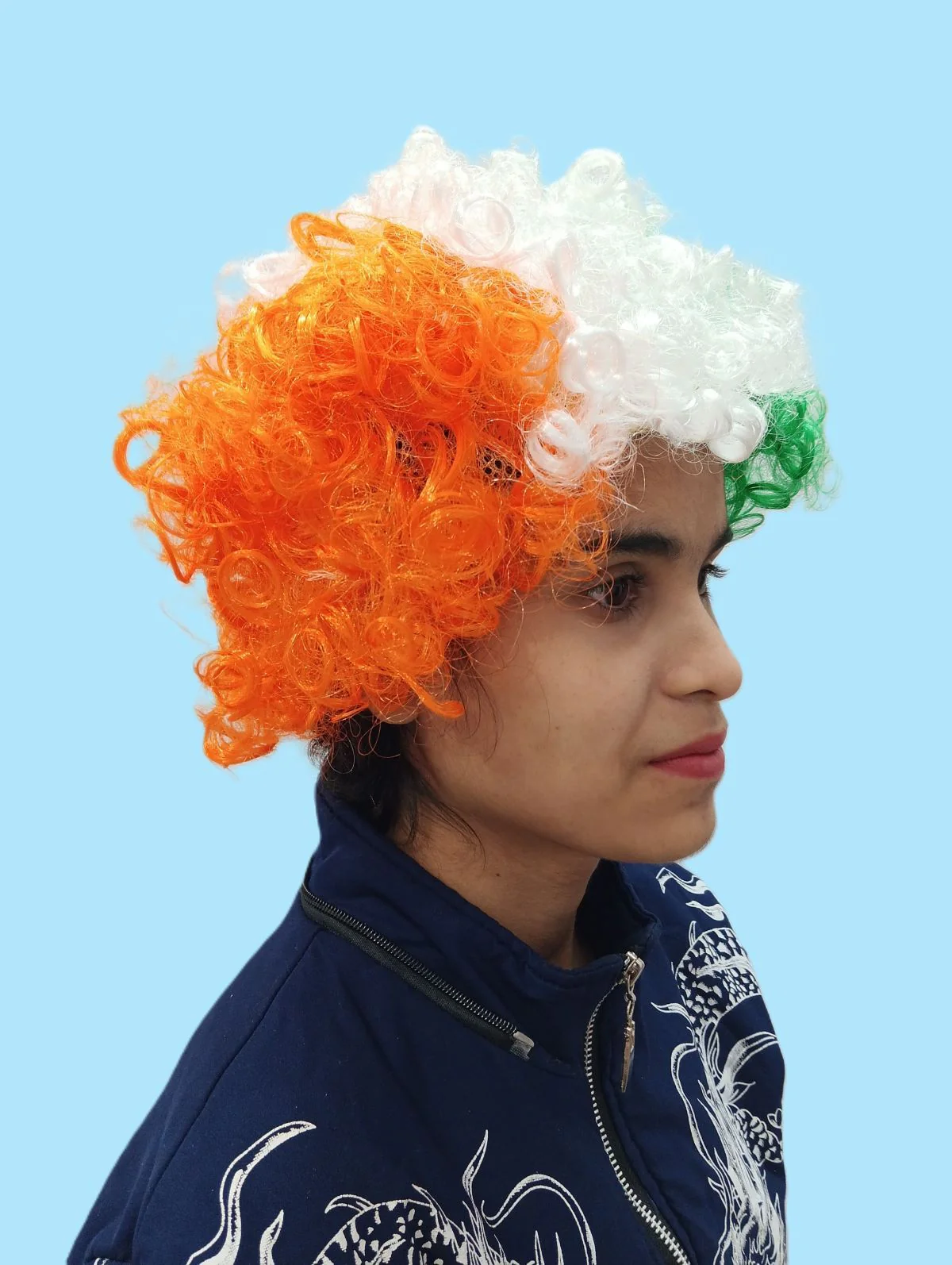 Tricolor Curly Hair Wig - Unisex Adult & Kids Fancy Dress Patriotic Accessory - Image 4