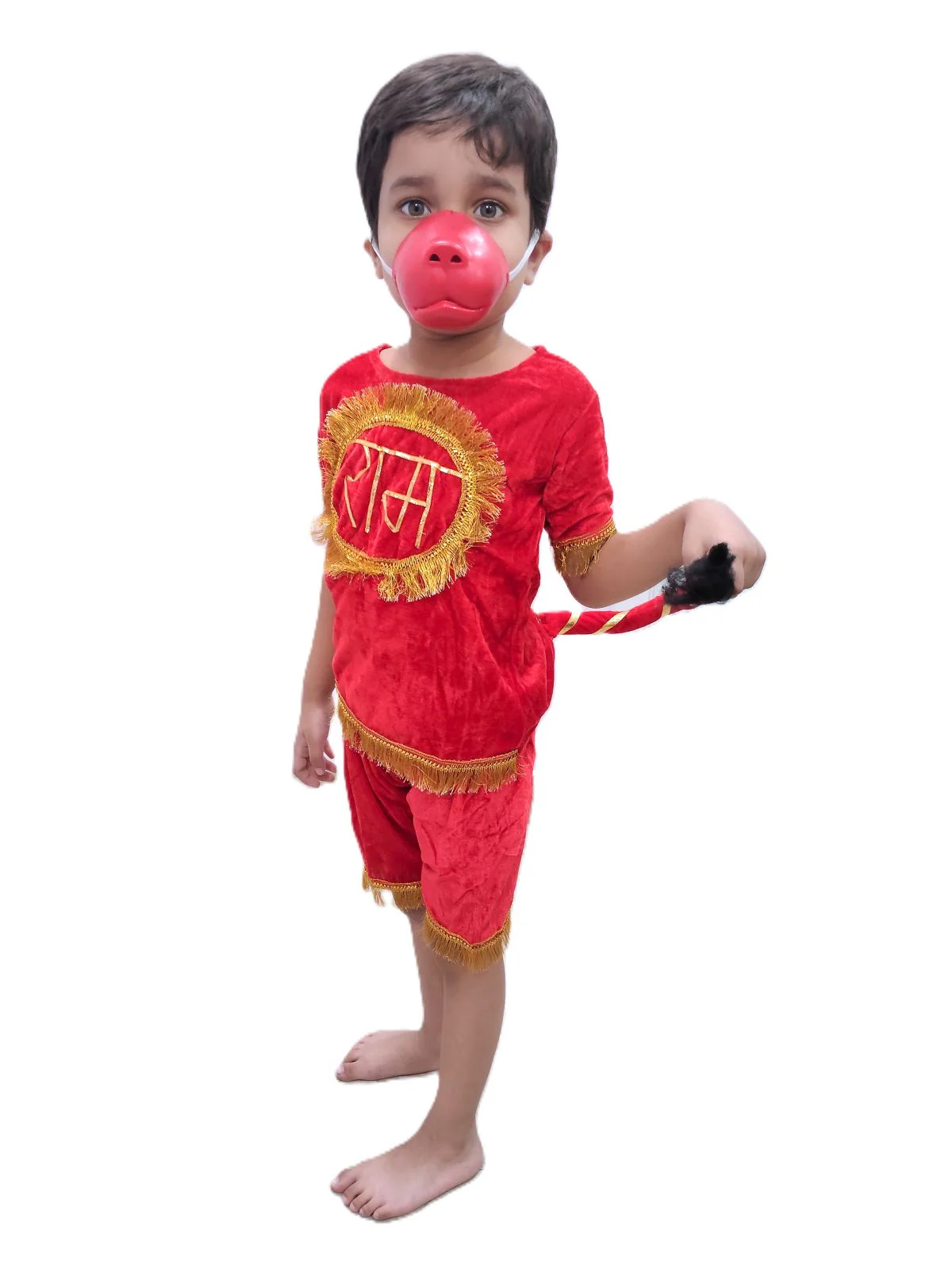 Vanar Sena Costume for Kids – Red Top & Shorts with Hanuman Face Mask & Tail | Hanuman Getup for Kids Fancy Dress Outfit for Annual Functions & Mythological Themes - Image 5