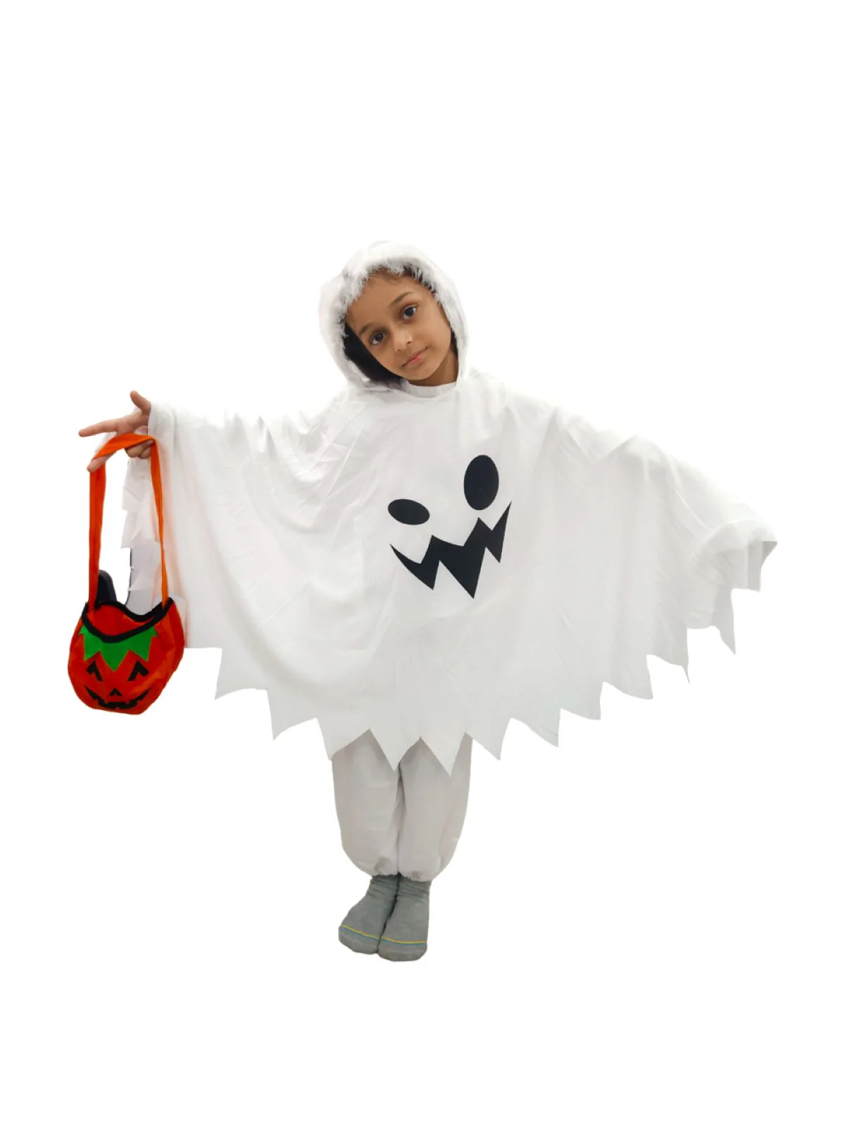 White Ghost Costume With Pumpkin Basket Combo For Kids| Halloween Dress For Boys and Girls