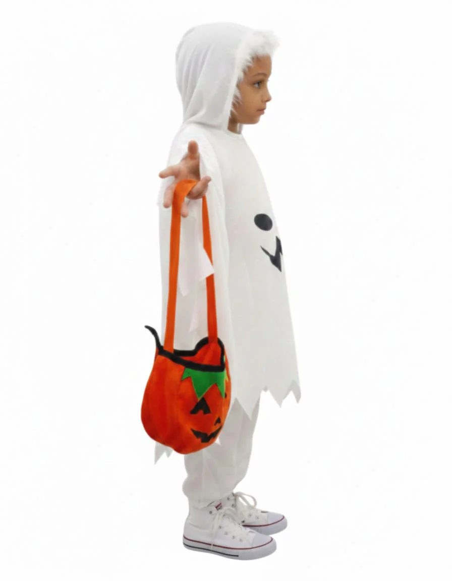 White Ghost Costume With Pumpkin Basket Combo For Kids| Halloween Dress For Boys and Girls - Image 2
