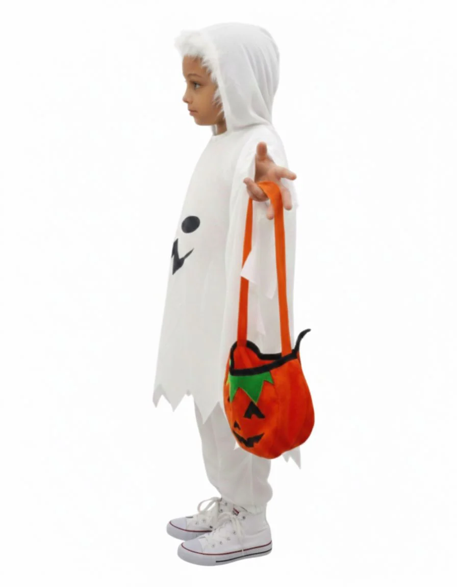 White Ghost Costume With Pumpkin Basket Combo For Kids| Halloween Dress For Boys and Girls - Image 4