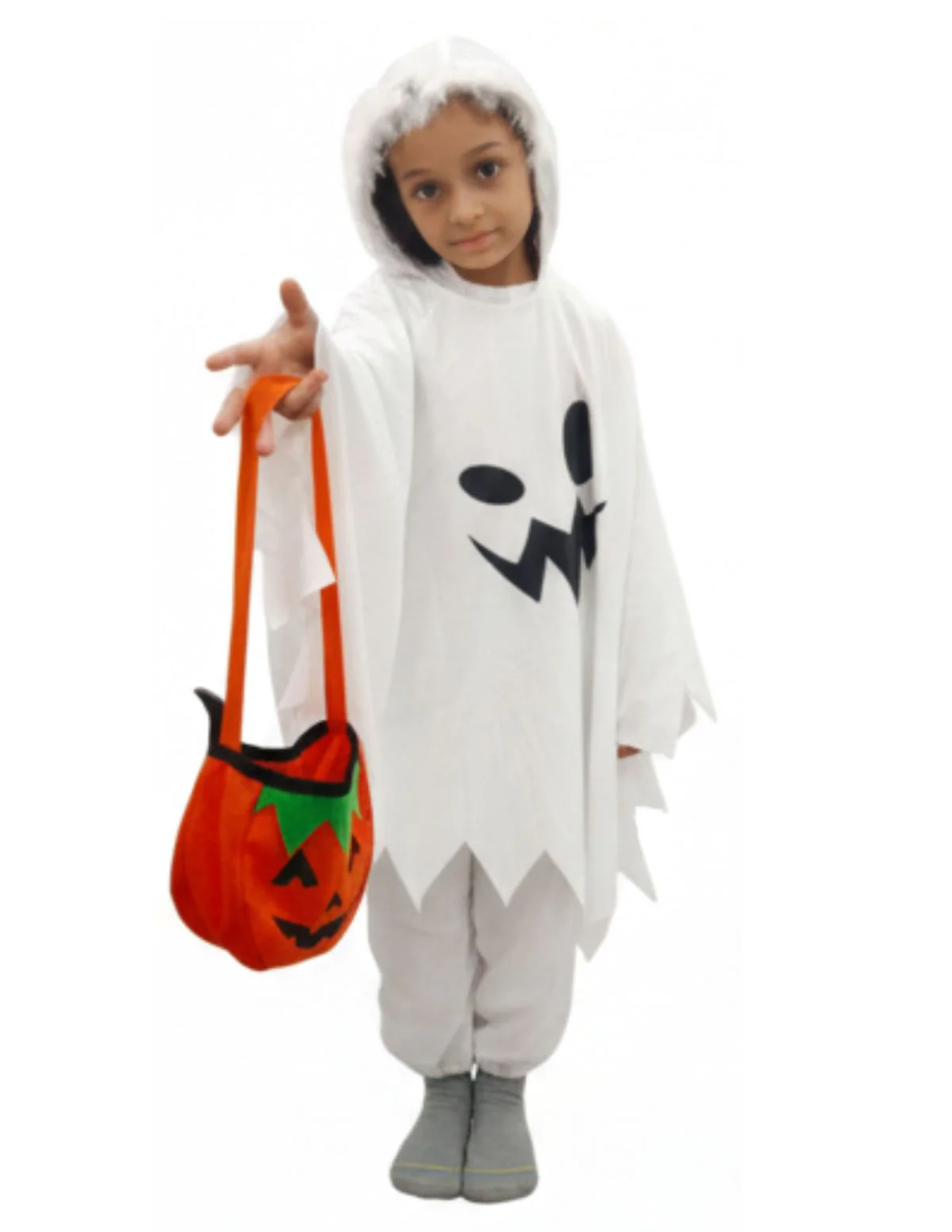White Ghost Costume With Pumpkin Basket Combo For Kids| Halloween Dress For Boys and Girls - Image 6