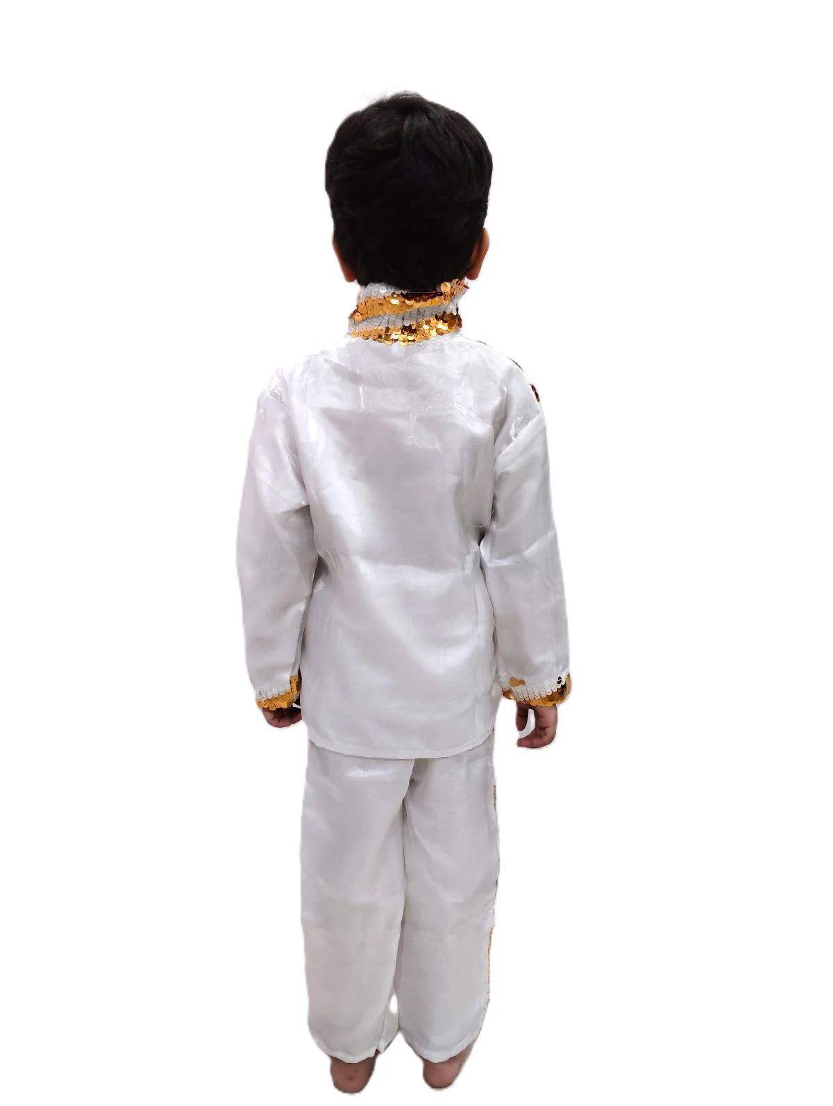White & Golden Sequin Western Dance Costume for Boys | Stylish Shiny Full Sleeve Shirt and Pant Set with Zipper Closure | Dance Costume for Boys | Fancy Dress for Boys - Image 3