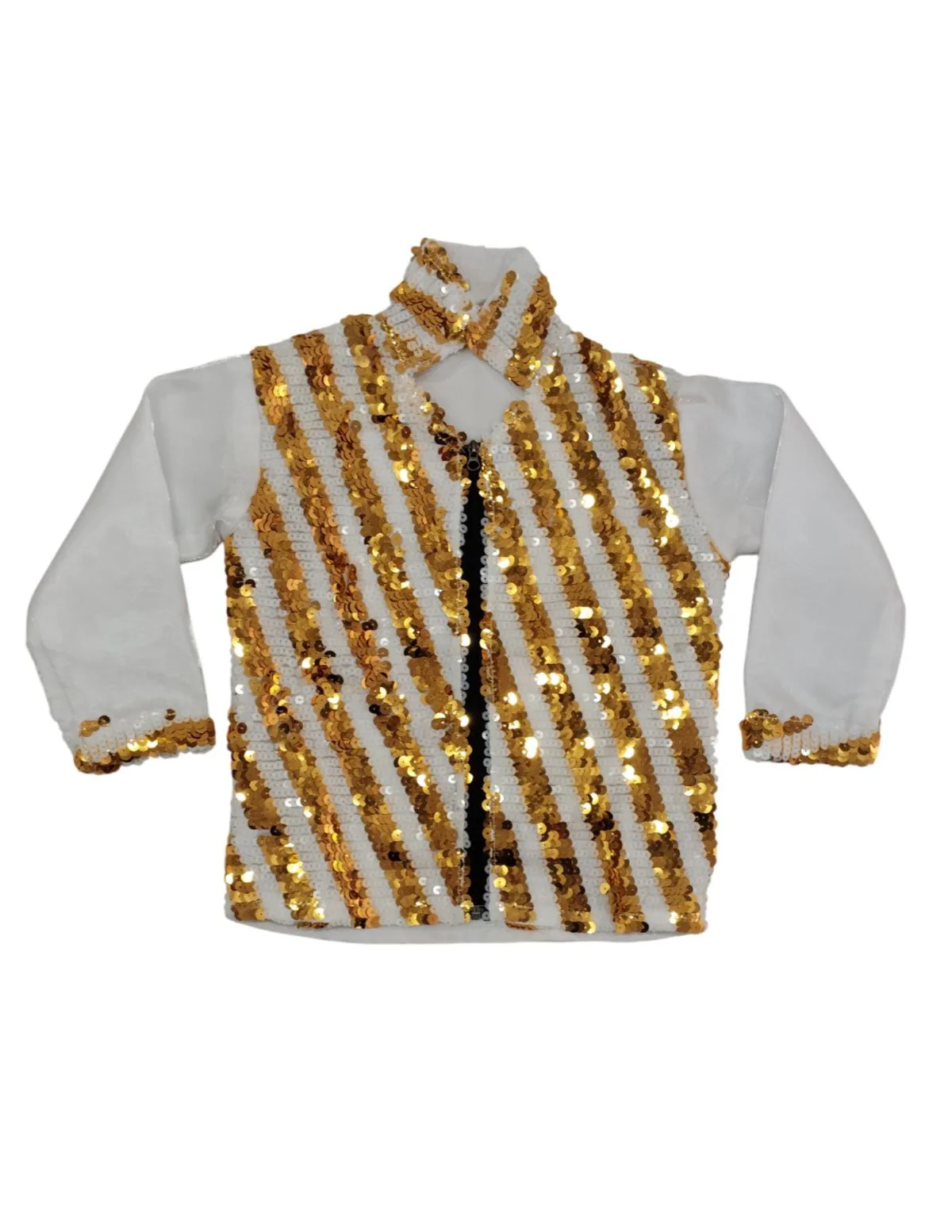 White & Golden Sequin Western Dance Costume for Boys | Stylish Shiny Full Sleeve Shirt and Pant Set with Zipper Closure | Dance Costume for Boys | Fancy Dress for Boys - Image 8