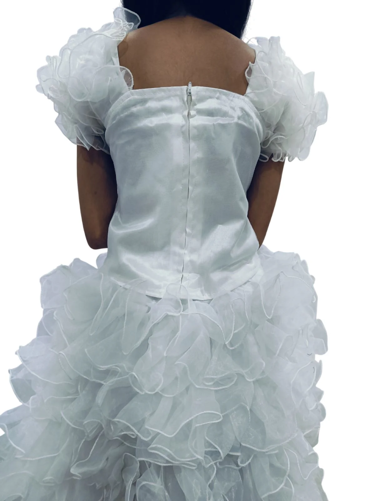White & Golden Sequin Western Dance Costume for Girls | Stylish Top with Frill Sleeves & White Fluffy Skirt | Party Wear & Western Dance Costume for Kids - Image 6