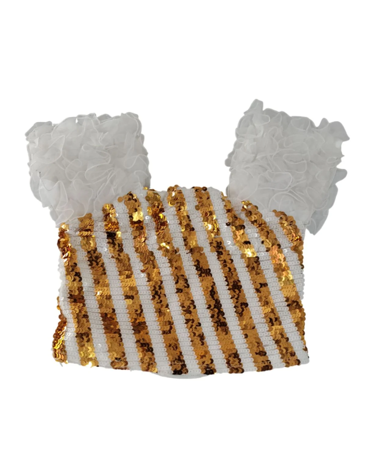 White & Golden Sequin Western Dance Costume for Girls | Stylish Top with Frill Sleeves & White Fluffy Skirt | Party Wear & Western Dance Costume for Kids - Image 8