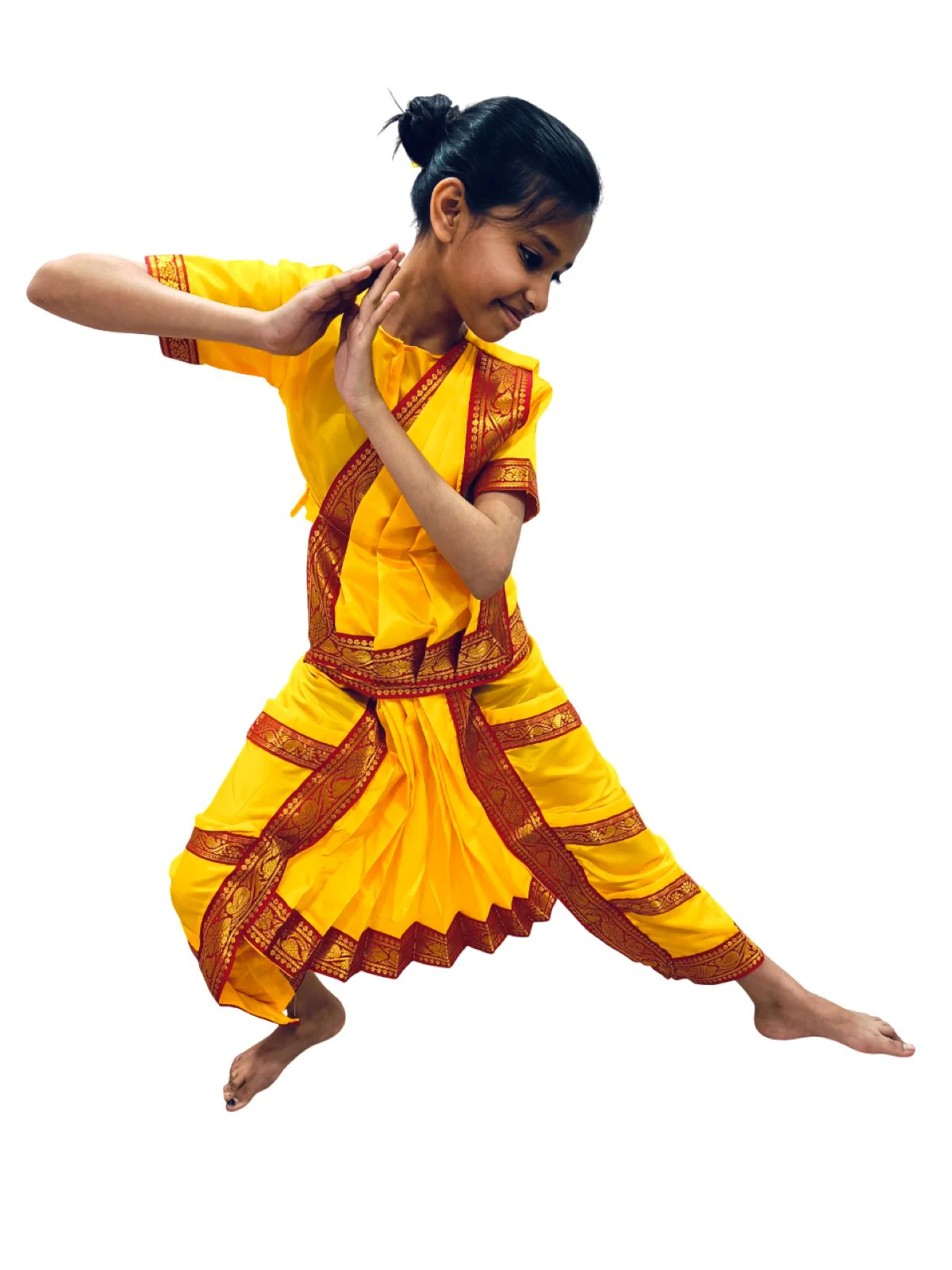 Yellow & Red Bharatanatyam Saree Indian Classical Dance Costume for Girls | Kids & Adult Fancy Dress Costume - Image 6