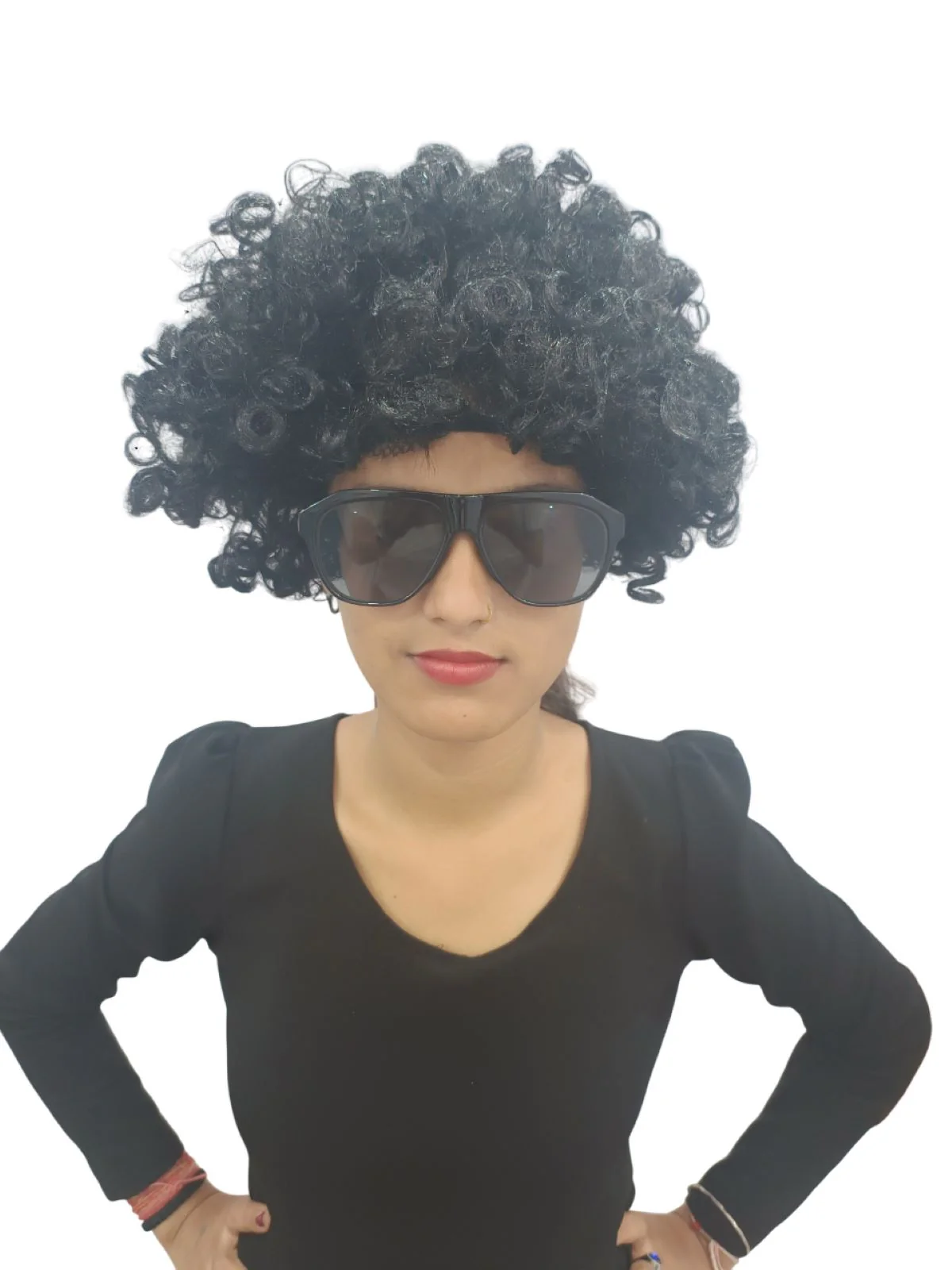 Black Curly Hair Wig Unisex Adult & Kids Fancy Dress Costume Accessory - Image 4