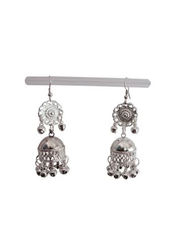 Elegant Silver Jhumkas Earrings Jewellery - Indian Regional Fancy Dress Costume Accessory for Girls - Image 6