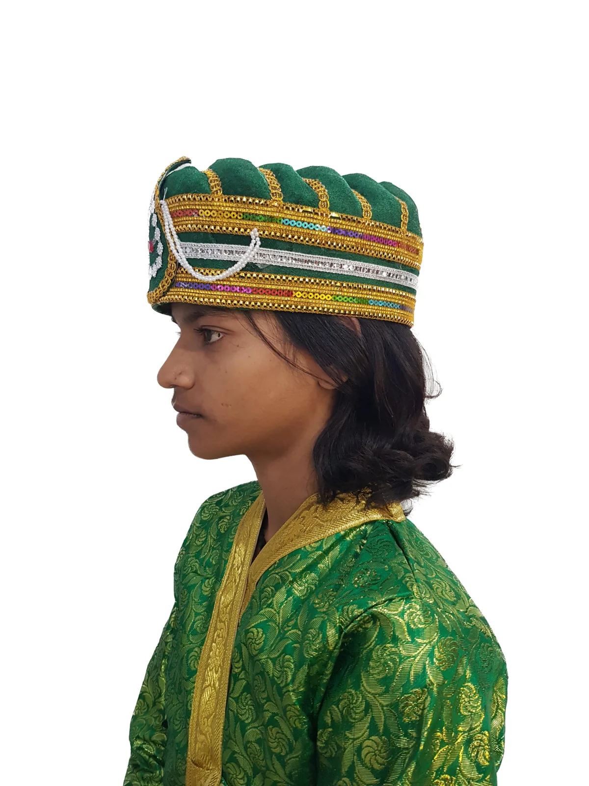 Green Mughal Emperor Ruler Pagdi Indian Turban for Boys and Men - Image 2