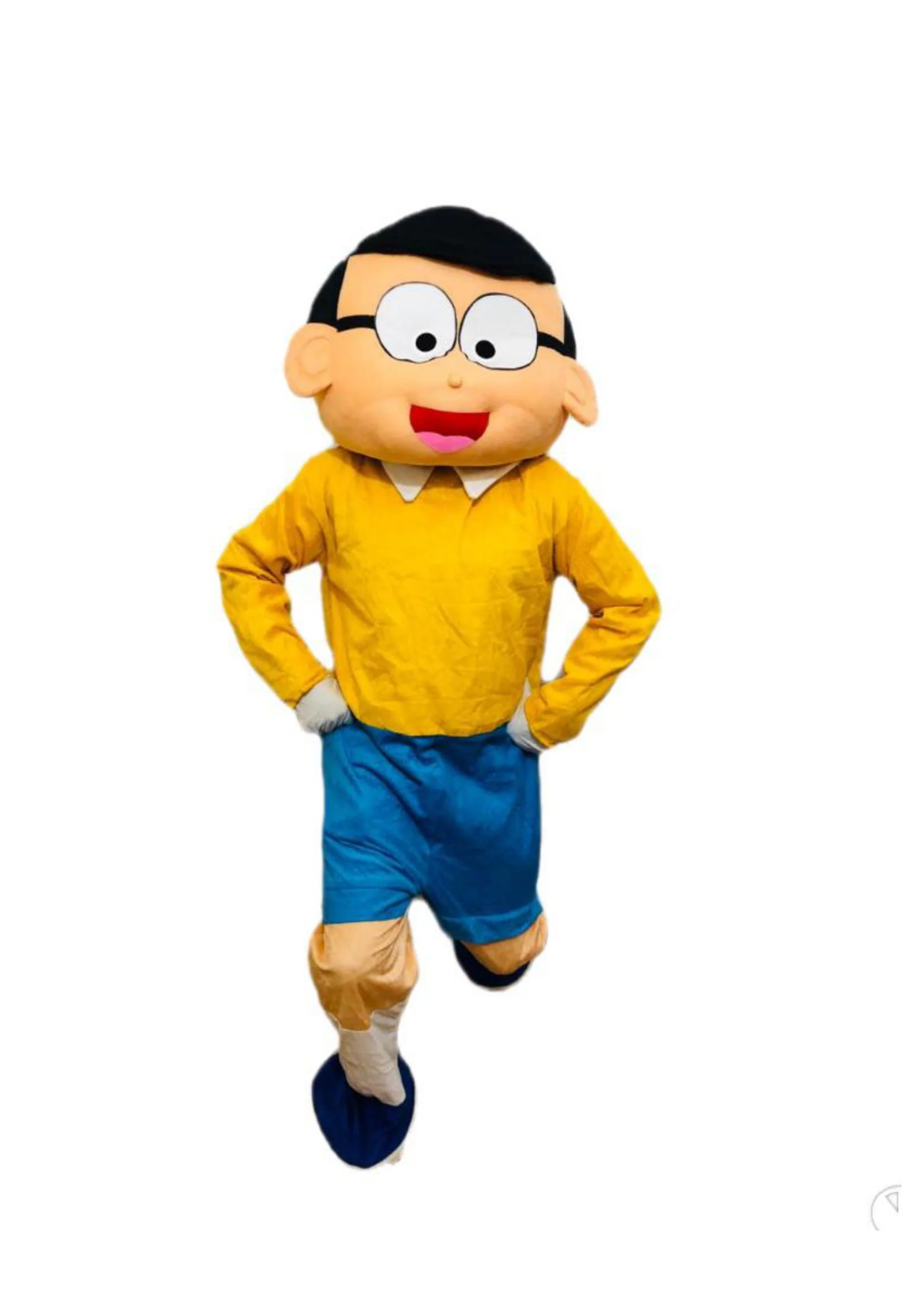 Lazy & Clumsy Cartoon Character Mascot Costume with Specs for Theme Parties & Events | Adult Full-Size | Yellow & Blue