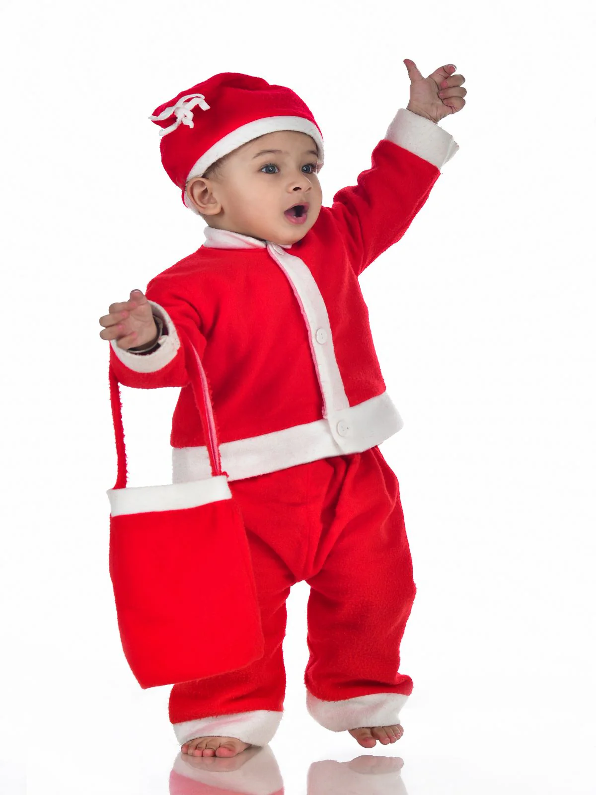 Santa Boy Costume Set of 4 (Jacket, Bottom, Bag, & Cap) Kids & Adults Christmas Costume - Image 10