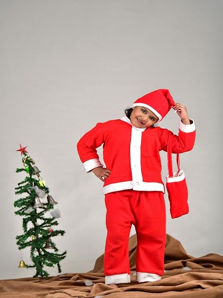 Santa Boy Costume Set of 4 (Jacket, Bottom, Bag, & Cap) Kids & Adults Christmas Costume - Image 18