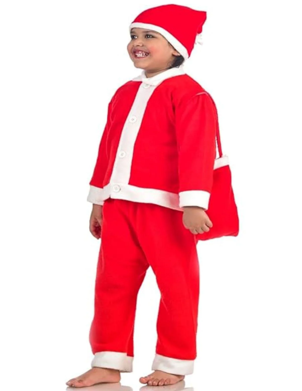 Santa Boy Costume Set of 4 (Jacket, Bottom, Bag, & Cap) Kids & Adults Christmas Costume - Image 4