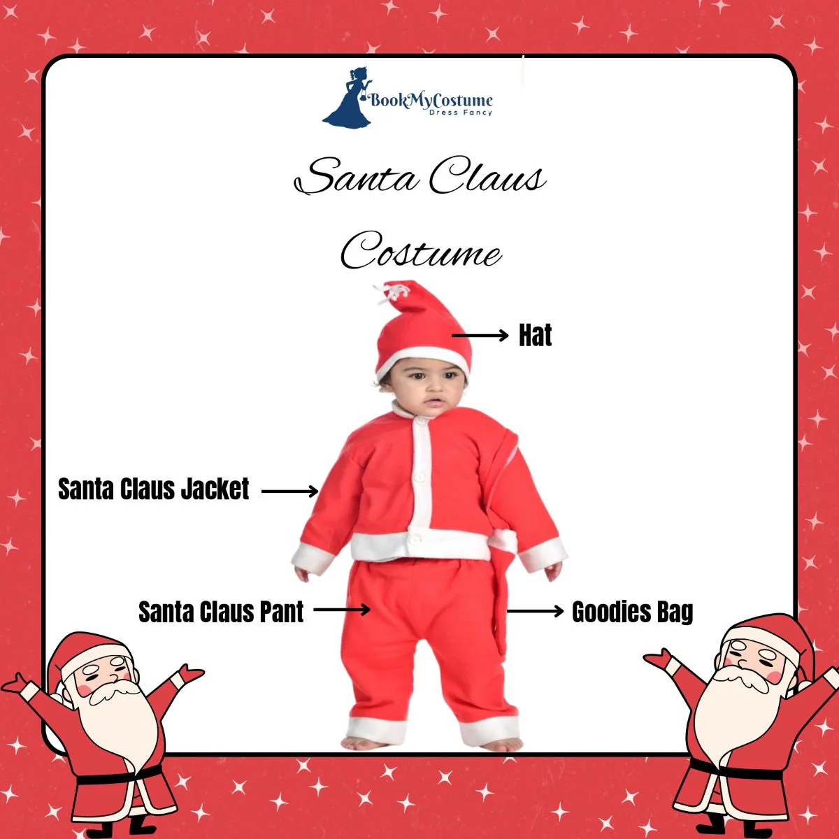 Santa Boy Costume Set of 4 (Jacket, Bottom, Bag, & Cap) Kids & Adults Christmas Costume - Image 7