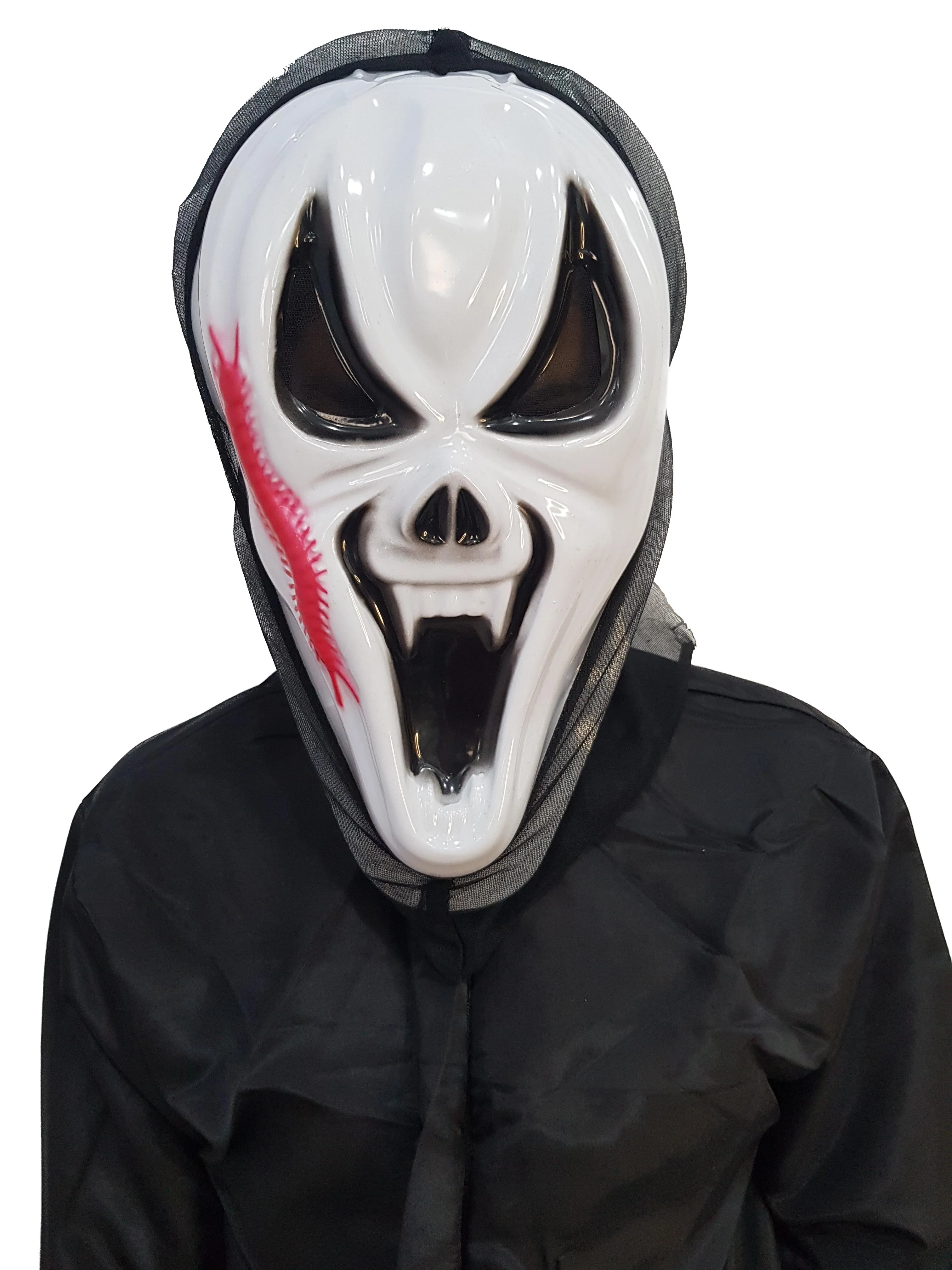 Skeleton Ghost Red Patch Mask Adult & Kids Fancy Dress Costume Accessory | Halloween - Image 2