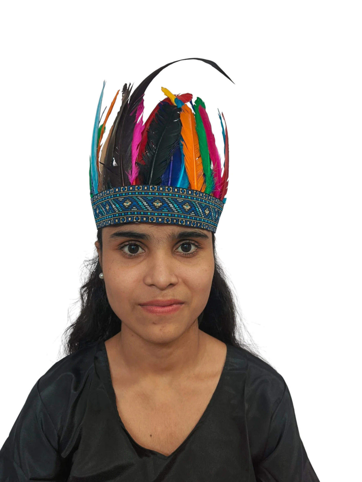 Carnival Multicolor Feather Headdress Crown Fancy Dress Costume - Image 4