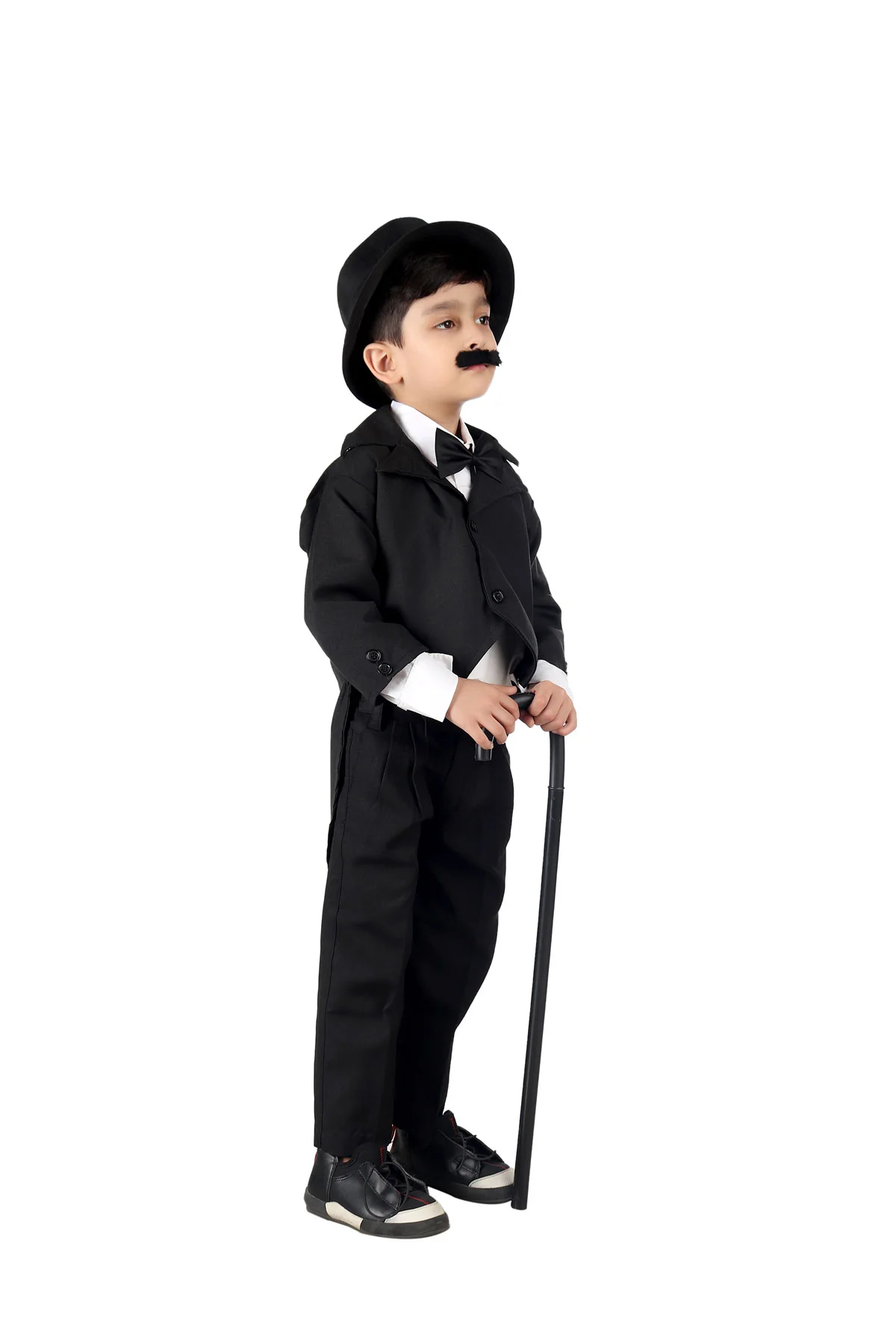 Charlie Chaplin Dress for Boys | Comic Character Fancy Dress Costume | Charlie Chaplin Costume for Kids | With Stick - Image 4