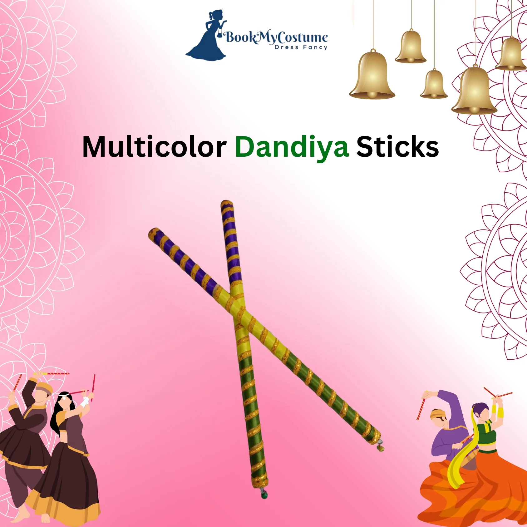 Designer Multicolor Dandiya Sticks for Navratri Garba  Premium Accessory for Kids & Adults - Image 2
